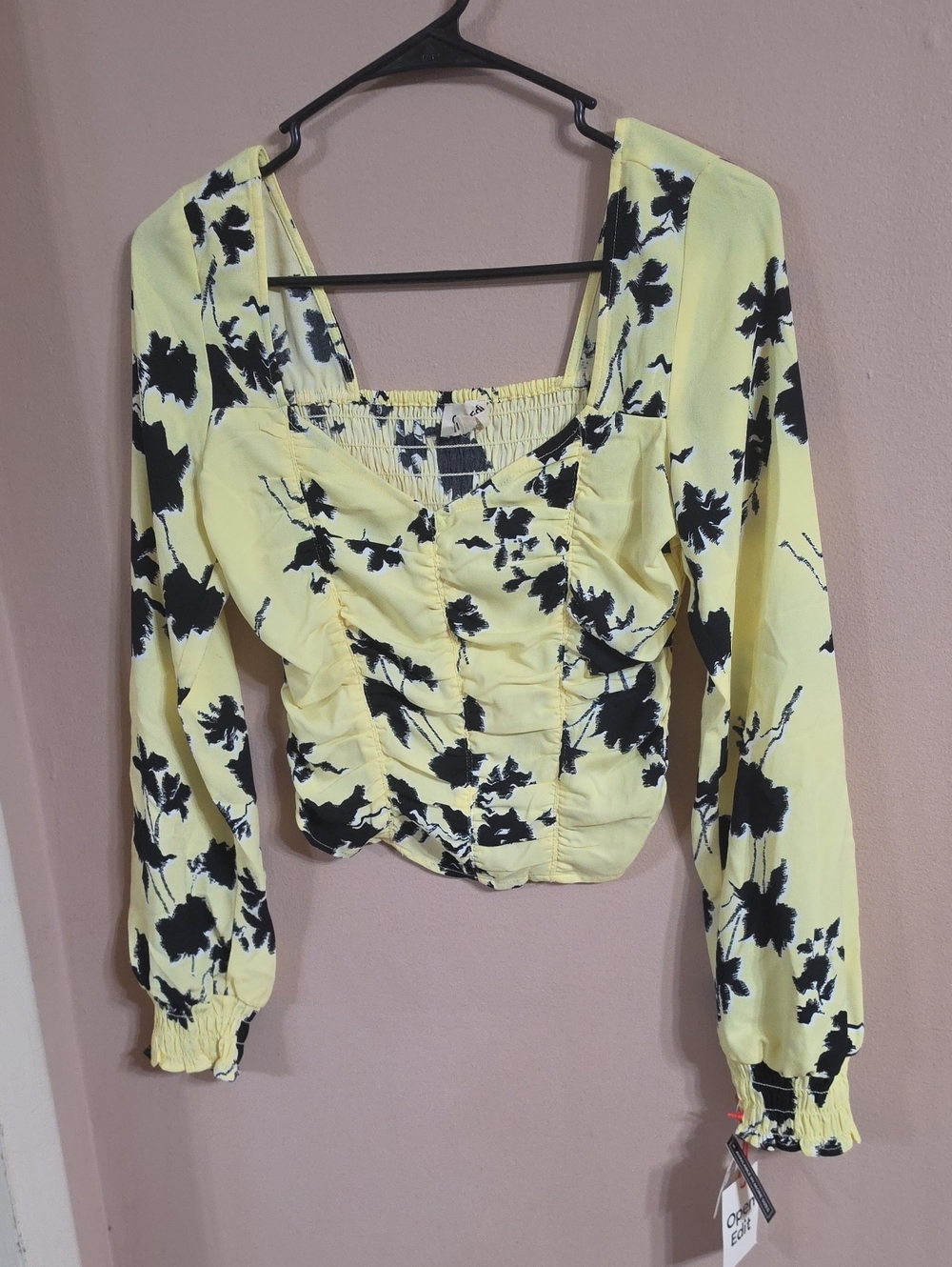 Yellow Floral Long-Sleeve Square Neck Top